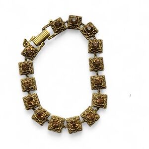 Vintage Goldette NY Ornate Rhinestone Bracelet Whimsygoth Romantic Victorian 7”
